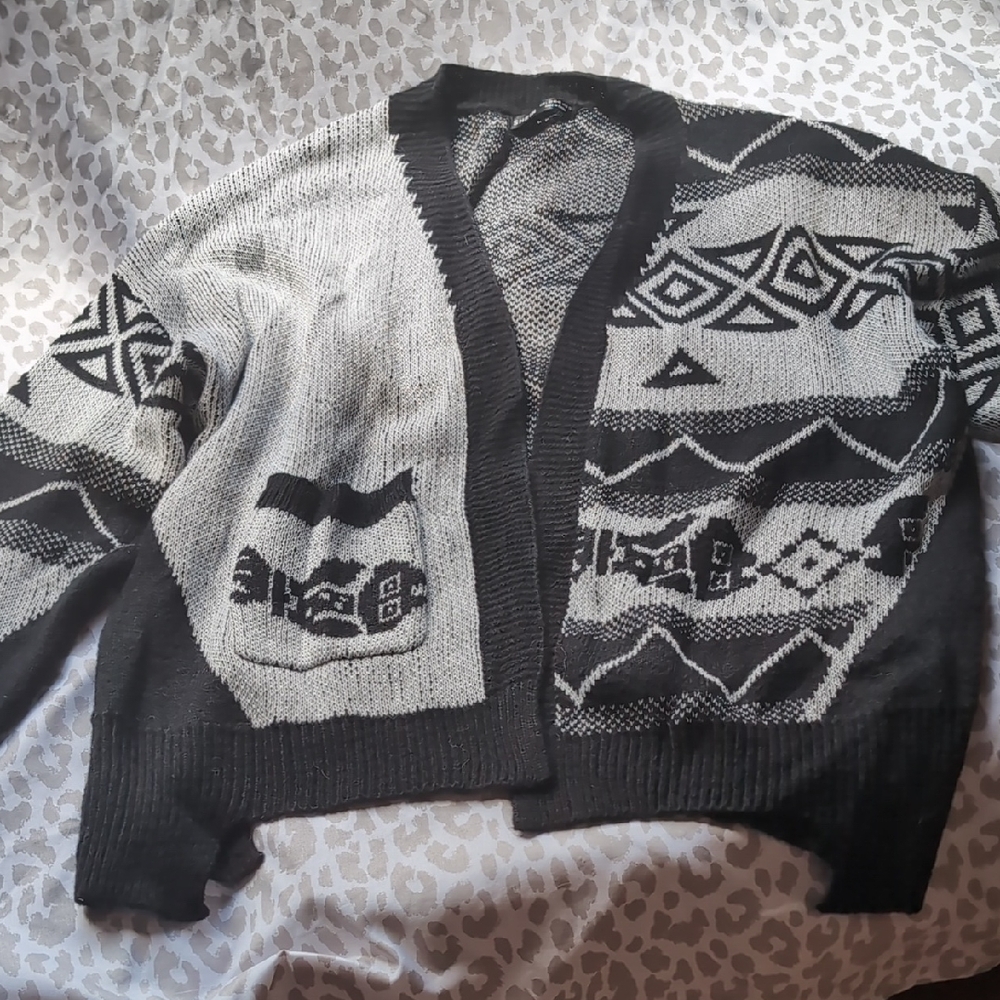 SHEIN Black and White Knit Cardigan